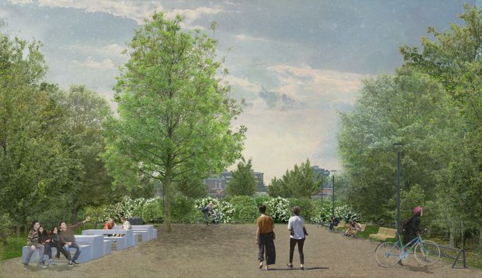 Render of a sitting area of the Parco dei Conigli