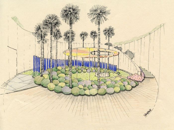 sketch ot a sunken garden inspired to the moon in the well tale