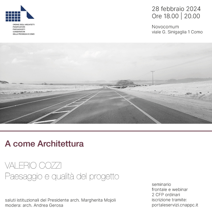 Locandina seminario Valerio Cozzi per il ciclo 'A come ArchitetturA'